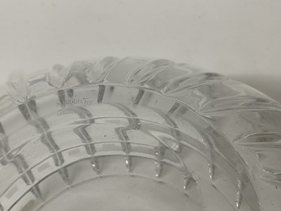 Lot 259 - Large Waterford Crystal 'Marquis' bowl, 24cm diameter, together with two Versace glass vases of cylindrical form with gilded decoration, 30cm and 16cm (3).