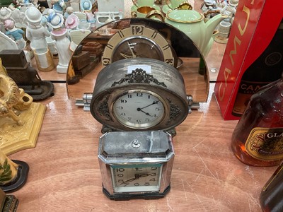 Lot 542 - Art Deco Chromium plated alarm clock by Jaz, together with two other clocks (3)