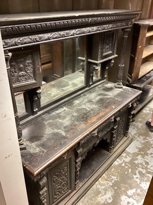 Lot 1376 - Late Victorian heavily carved oak two height mirror back sideboard, 206cm high, 67cm deep, 200cm high