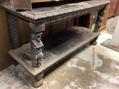 Lot 1377 - Late Victorian heavily carved oak two tier buffet, 153cm wide, 53cm deep, 80cm high