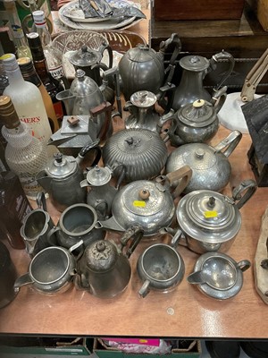 Lot 574 - Collection of 19th century and later pewter teapots, coffee pots, hot water pots, milk jugs and sugar bowls.