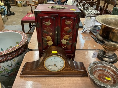 Lot 584 - Small Japanese table top cabinet together with a Knight Gibbins mantel clock (2)