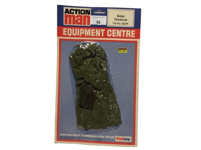 Lot 58 - Palitoy Action Man Equipment Centre Clothing Accessories, vacuum packed on card including Britidsh Greatcoat No.34279, Helicopter Coveralls No.34285, Duffle Jacket No.34285 &  Zip-Up Coveralls No.3...
