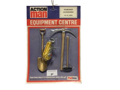Lot 57 - Palitoy Action Man Equipment Centre Workshop Accessories, vacuum packed on card No.34278 (5)