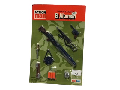 Lot 62 - Palitoy Action Man Weapons Arsenal, vacuum packed on card including El Alamein & NATO Night Manoeuvres (2)