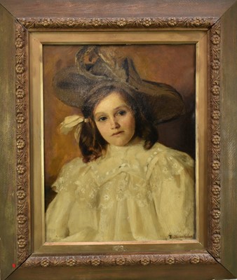 Lot 1347 - B. Bauer-Keller, early 20th century, oil on canvas, Half length portrait of a Girl in a hat, signed, 57cm x 44cm, in gilt frame