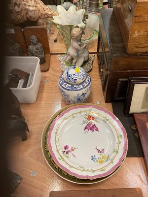 Lot 609 - Meissen porcelain plate, together with a Continental porcelain table centre and other ceramics.