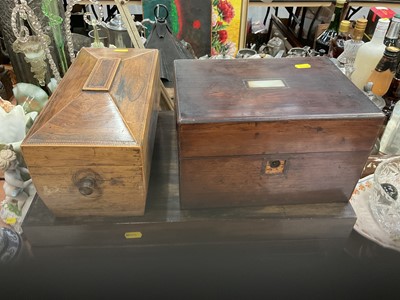 Lot 612 - 19th century rosewood tea caddy, rosewood work box and canteen of assorted silver plated cutlery.