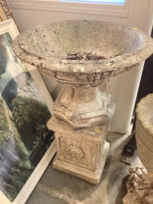 Lot 1390 - Garden urn on pedestal base, 87cm high