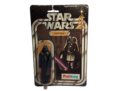 Lot 106 - Palitoy Star Wars  Darth Vader 4 1/4" action figure, with Light Saber & Removable Cape, on punched card (1)