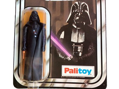 Lot 106 - Palitoy Star Wars  Darth Vader 4 1/4" action figure, with Light Saber & Removable Cape, on punched card (1)