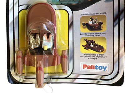 Lot 110 - Palitoy Star Wars Land Speeder, with floating wheel ride & Luke Skywalker/C-3PO in cockpit, on unpunched card No.31318(1)