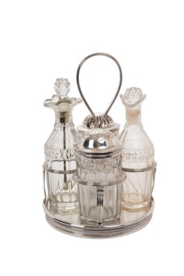 Lot 407 - George III cut glass and silver cruet stand