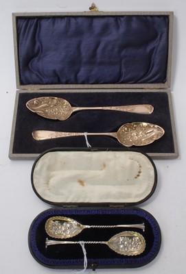 Lot 547 - Two cased pairs of berry spoons