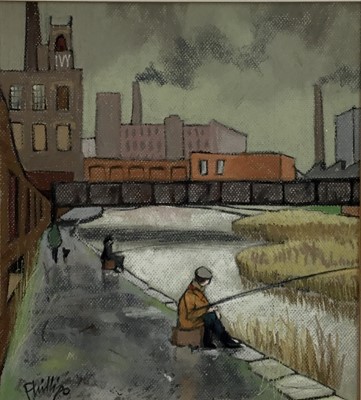 Lot 245 - Brian Phillips (b. 1939) industrial scene, pastel, signed, 33.5cm x 30cm, in glazed frame