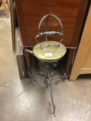 Lot 688 - Brass spirit kettle on iron stand