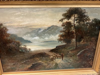 Lot 271 - John Patersham (late 19th / early 20th century, oil on canvas, sheep in a landscape, signed, 60 x 90cm, gilt frame