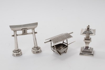 Lot 484 - Collection of three, early 20th century Japanese sterling silver condiments