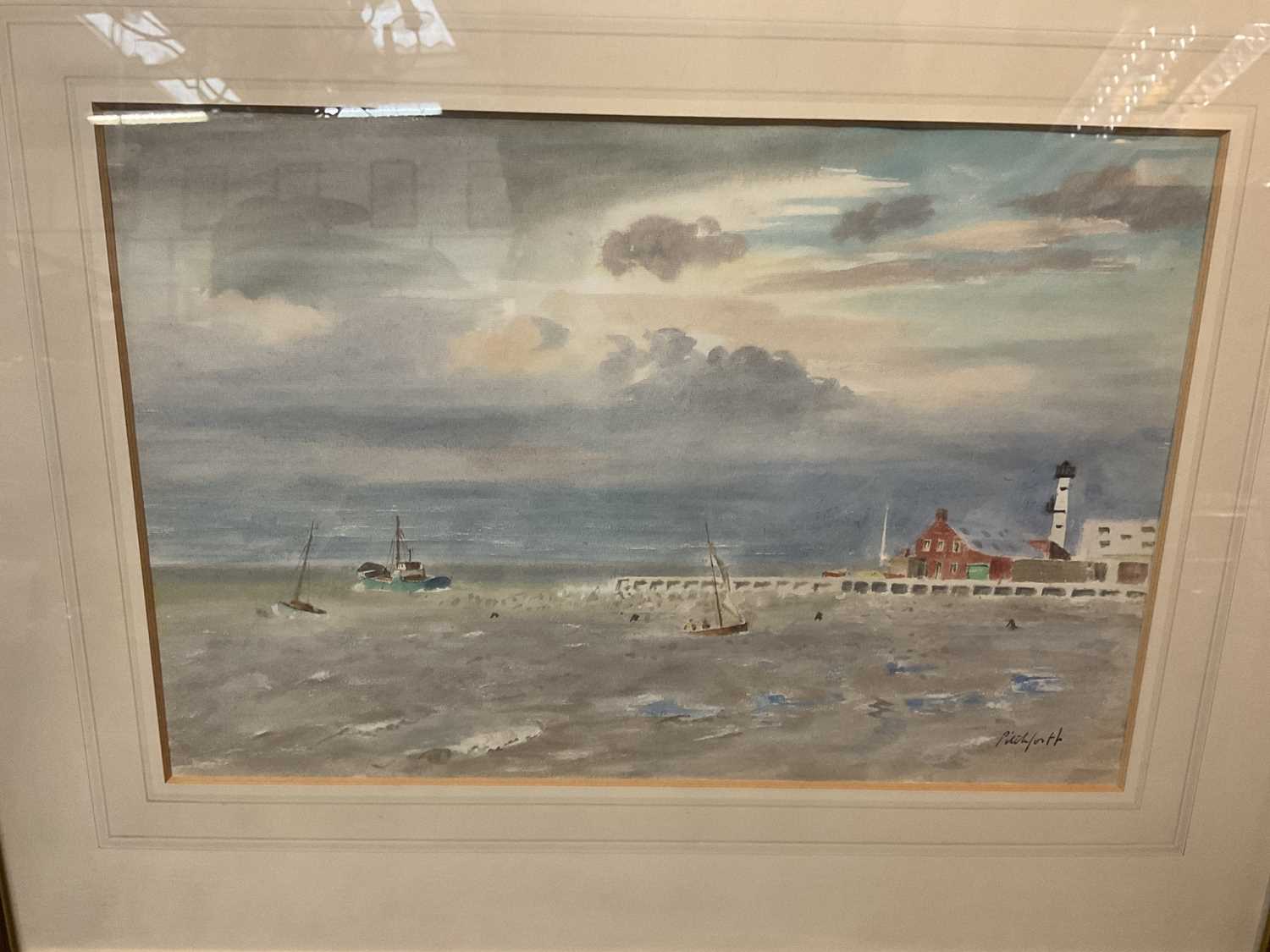 Lot 295 - Roland Vivian Pitchforth (1895-1982) watercolour, harbour scene, signed, 30 x 45cm, framed.
