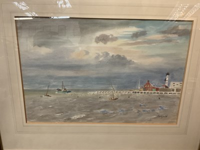 Lot 295 - Roland Vivian Pitchforth (1895-1982) watercolour, harbour scene, signed, 30 x 45cm, framed.