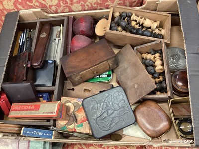 Lot 669 - Lot of penknives, chess sets, Hohner mouth organ and sundries - 1 box