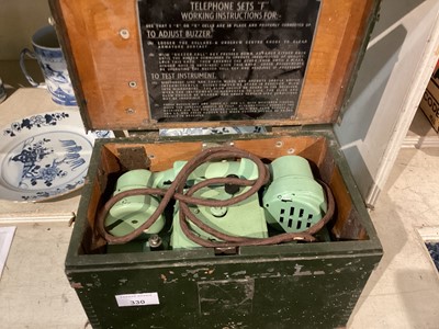 Lot 330 - Old military field telephone in box , Cadnica mobile television and sundries