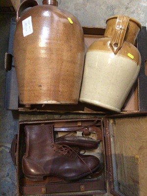 Lot 347 - Sundry items, including stoneware flagons, vintage ice skates