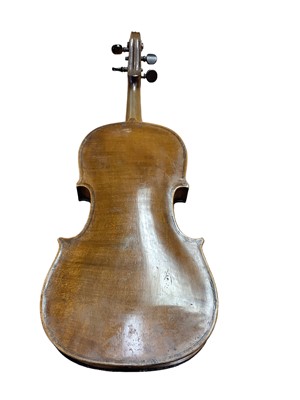 Lot 2202 - Antique violin stamped Paganini, in an antique wooden violin case