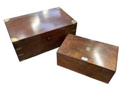 Lot 1120 - Mid 19th century mahogany and brass bound campaign style writing slope, and another writing slope