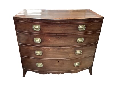 Lot 1645 - Good Regency mahogany and crossbanded bowfront chest of local interest, with four long drawers