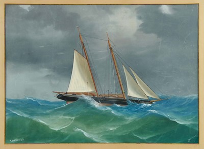 Lot 1344 - Antonio De Simone (1851-c.1907) gouache - R. Y. S. Marcia at sea, signed and inscribed, 43cm x 60cm, in glazed frame