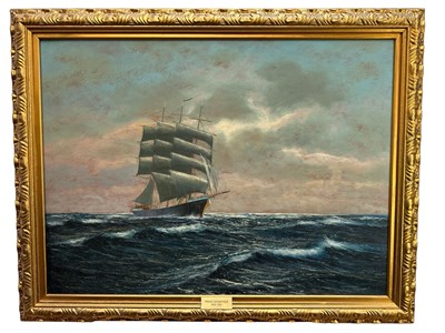 Lot 303 - Franz Schaffner (1876-1951) oil on board - Clipper at Sea, signed, labels verso, 61cm x 81cm, in gilt frame