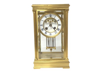 Lot 903 - Late 19th century French four glass gilt brass mantel clock