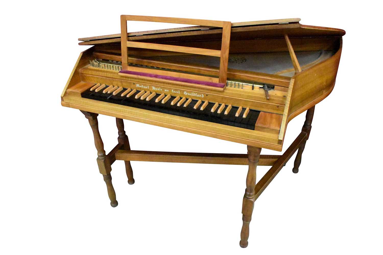 Lot 1617 - Modern fruitwood cased spinette by Micheal Heale, Guildford