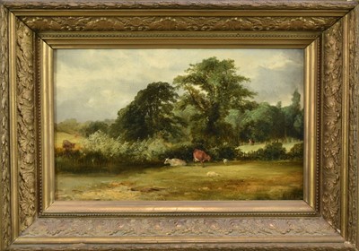 Lot 1102 - Alexander Wall Calcott (1779-1844), oil on panel, Cattle at Rest, 21.5cm x 33.5cm, in gilt frame