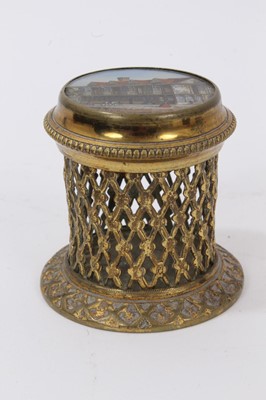 Lot 261 - Small Victorian brass box with inset engraving of the Ancient House, Ipswich, together with a papier mâché snuff box