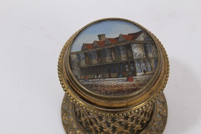 Lot 261 - Small Victorian brass box with inset engraving of the Ancient House, Ipswich, together with a papier mâché snuff box