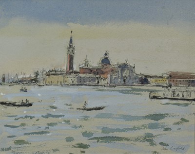 Lot 100 - *John Linfield (b.1930) watercolour, San Giorgio, Early Morning, signed, titled verso, 24.5cm x 31cm, in glazed gilt frame