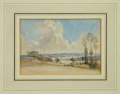 Lot 1232 - Thomas Churchyard (1798-1865) watercolour - Extensive River Landscape, 12cm x 17.5cm, in glazed gilt frame