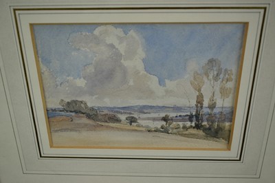 Lot 1232 - Thomas Churchyard (1798-1865) watercolour - Extensive River Landscape, 12cm x 17.5cm, in glazed gilt frame