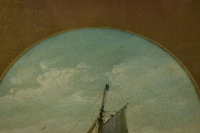 Lot 1218 - John Moore of Ipswich (1820-1902) oil on panel - Vessels at Sea, 14cm tondo, in glazed gilt frame