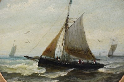 Lot 1218 - John Moore of Ipswich (1820-1902) oil on panel - Vessels at Sea, 14cm tondo, in glazed gilt frame