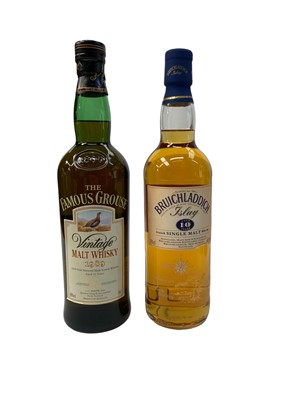 Lot 400 - Two bottles, The Famous Grouse Vintage Malt Whisky 1989 and Bruichladdich Islay 10 year old whisky, both in original tubes