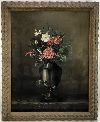 Lot 208 - Early 19th century Continental School, oil on canvas, still life of summer flowers in a vase, 60 x 46cm