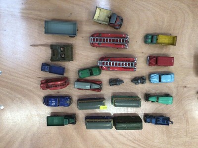 Lot 1833 - Diecast unboxed selection of early models including saloon cars, fire engines, buses, racing cars, lorries etc (Qty)
