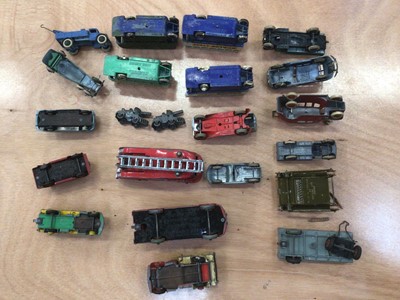 Lot 1833 - Diecast unboxed selection of early models including saloon cars, fire engines, buses, racing cars, lorries etc (Qty)