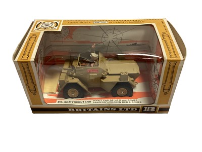 Lot 153 - Britains military vehicles including 8 th Army Scout Car No.9784 & Afrika Korps Kubelwagen (x3), all boxed (4)