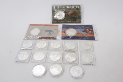 Lot 406 - Australia - Mixed 1oz fine silver Kangaroo One Dollar coins (16 coins)