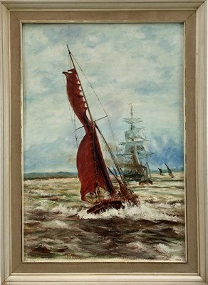 Lot 223 - James Donnelly, oil on board, Sailing vessels at sea, signed, in painted frame, 64 x 44cm