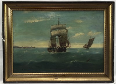 Lot 224 - Edward King Redmore (1860 - 1941) oil on canvas, Dutch barges sailing off the coast, signed, in gilt frame, 34 x 49cm